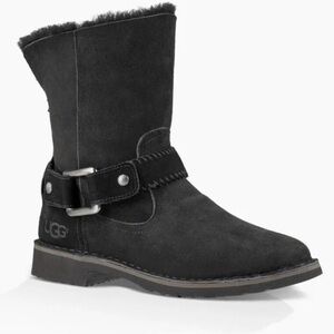 UGG Cedric Black Suede Biker Boots Shearling Lined Women’s Size 7